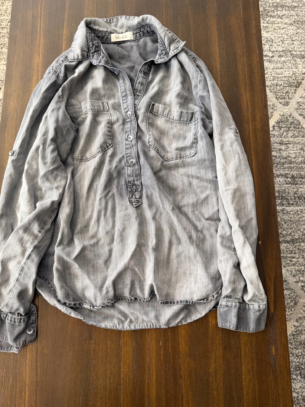 Bella Dahl Washed Gray Button Pullover Shirt